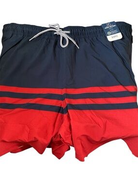 George Navy and Red Striped Swim Trunks